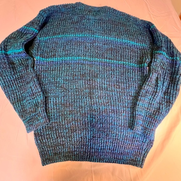 Michael Gerald Large Sweater Mens Blue Teal Marled Chunky Knit Vintage 90s Korea - Picture 6 of 6